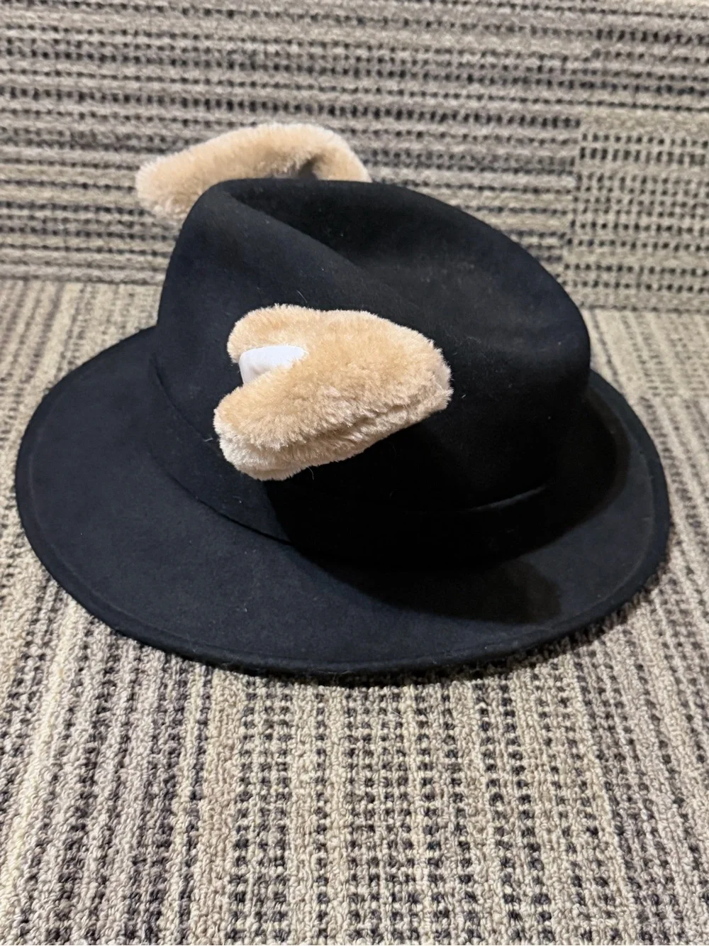 Kids Black Fedora Hat with Beige Plush Ears cosplay costume